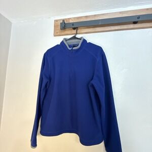 Lands End‎ 1/4 Zip Pullover Men's Medium Blue Waffle Knit Fleece Sweater